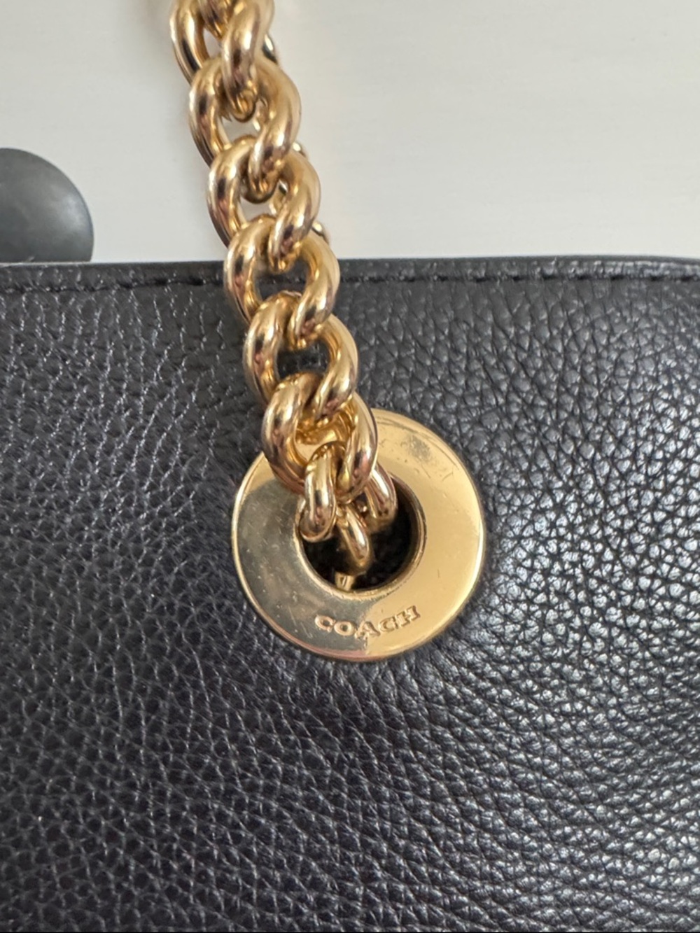Coach Turnlock Chain Tote 57107 Black Leather Tote with Gold Chain Handles - Picture 4 of 16